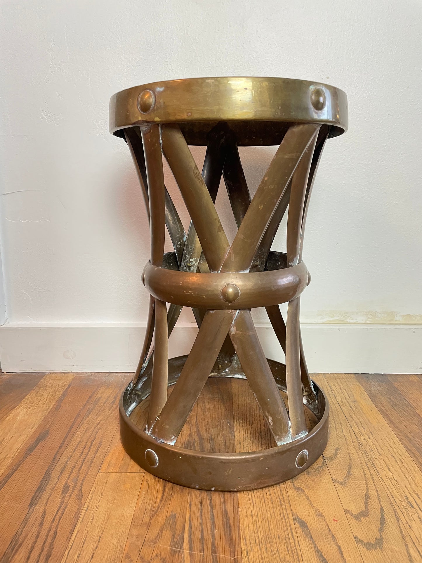 Mid-Century Modern Attributed to Sarreid Ltd. Brass X-Base Stool / Accent Table