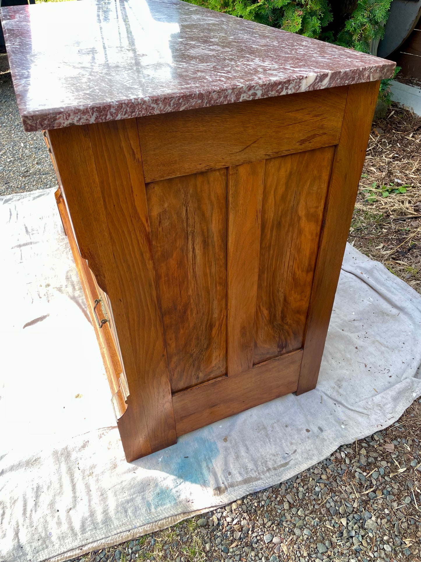Early 20th Century Victorian Oxblood Marble 5 Drawer Chest Dresser