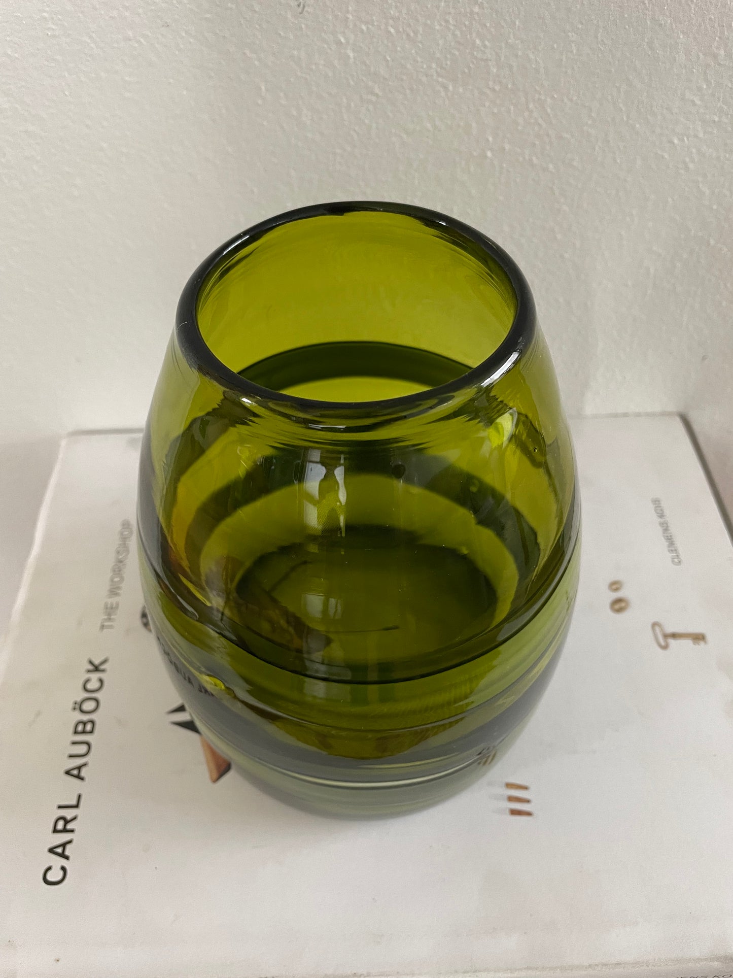 1990s Studio Art Glass Hand Blown Vase in Olive Green