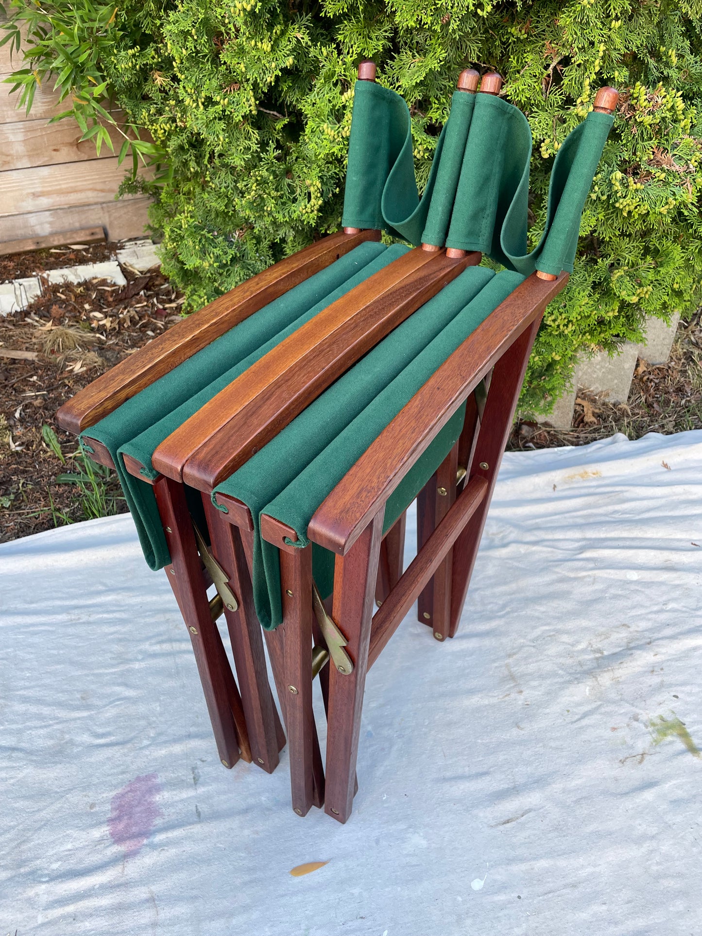Vintage Hunter Green Teak Folding Directors Chair - Set of 2