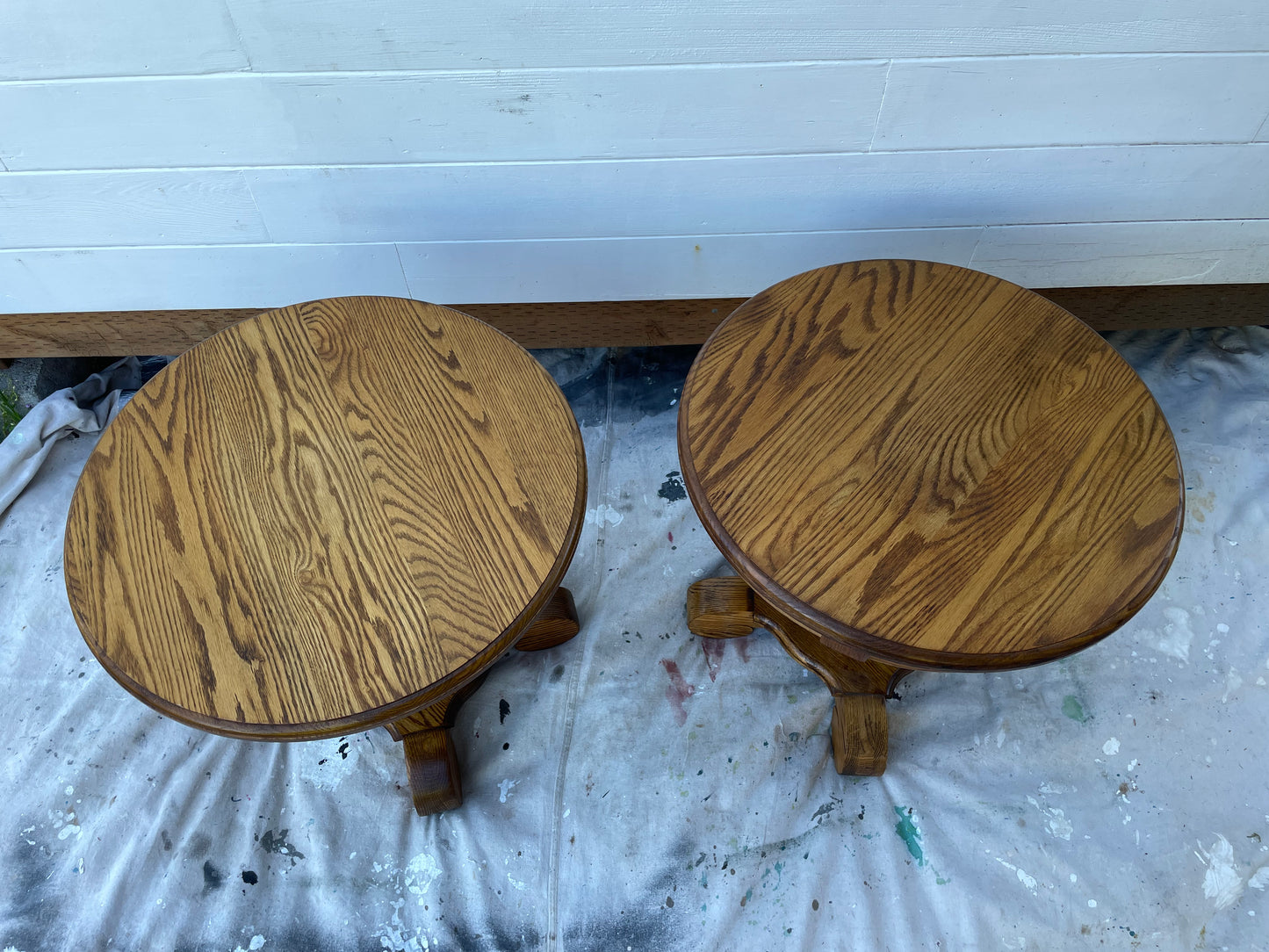 Mid 20th Century Solid Oak Round Pedestal Tables - a Pair