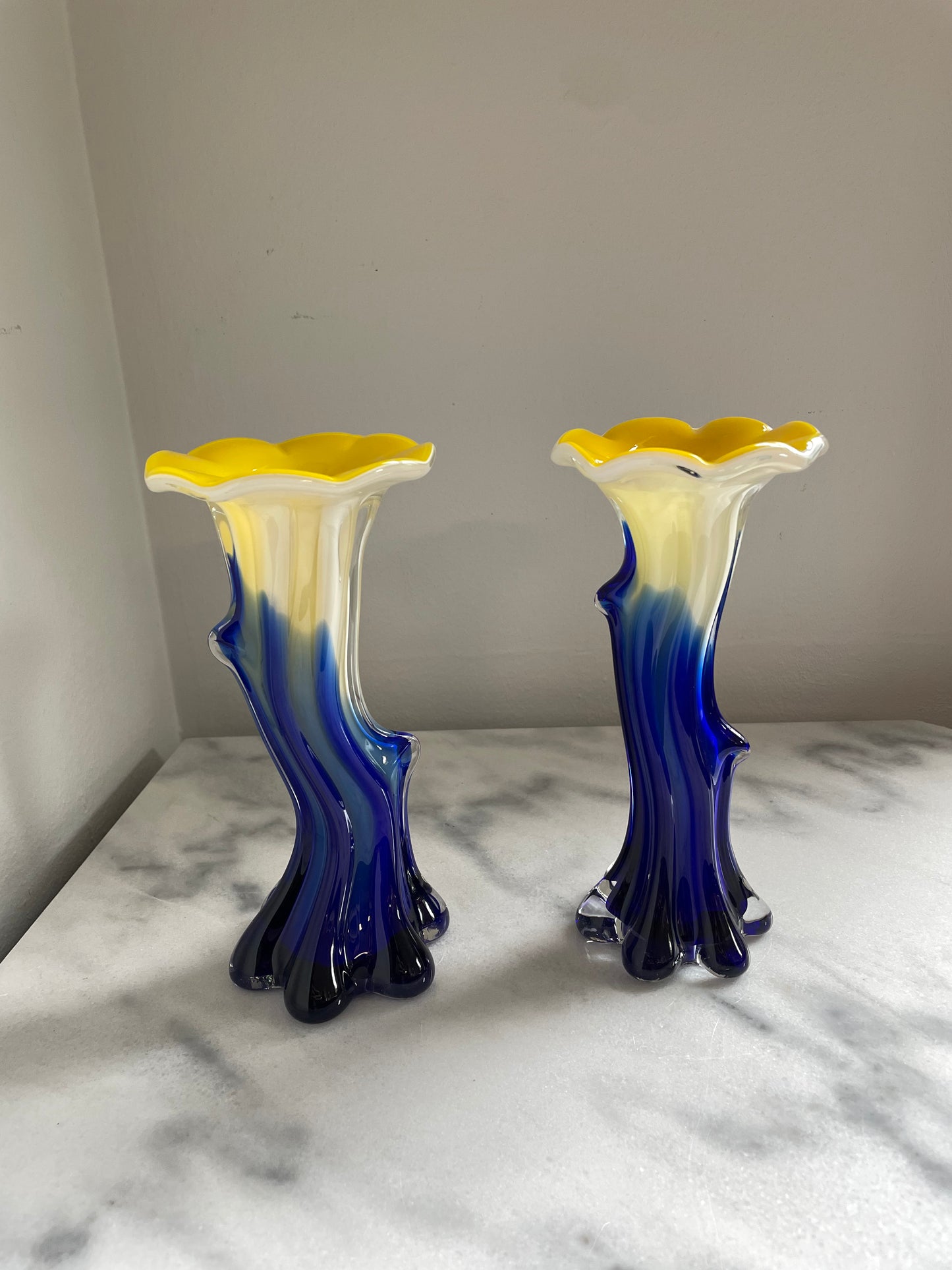 1970s Vintage Murano Attributed Jack in the Pulpit Art Glass Vases- Set of 2