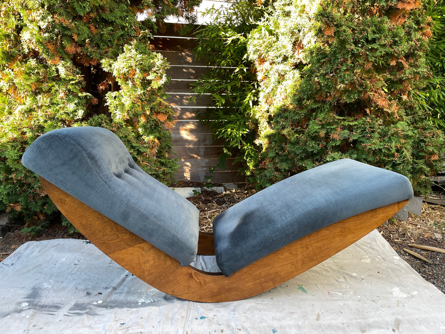 1980s Adrian Pearsall Style Sculptural Walnut Rocking Chaise Lounge