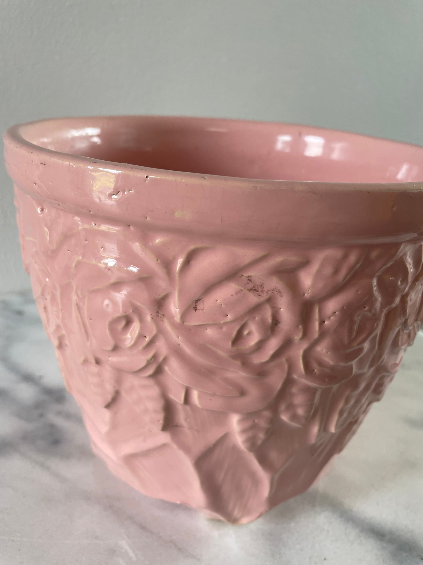 Vintage McCoy Art Pottery Jardiniere Flower Pot with Pink Floral Roses