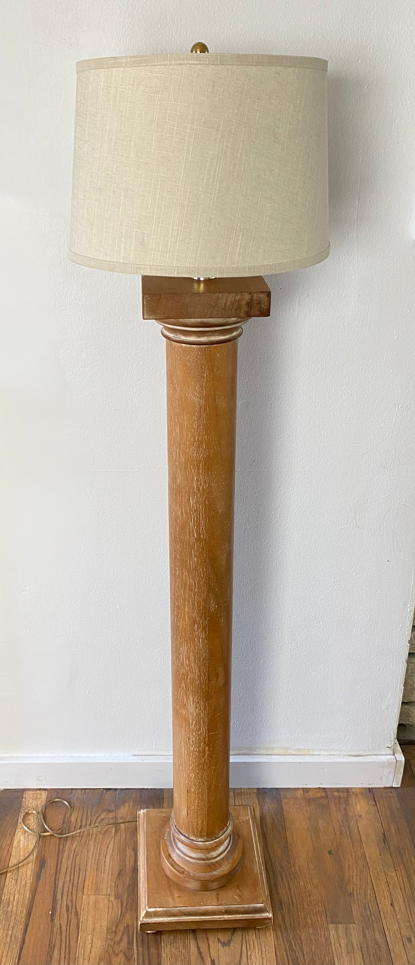Vintage Italian Wood Architectural Column Floor Lamp With Brass Finial