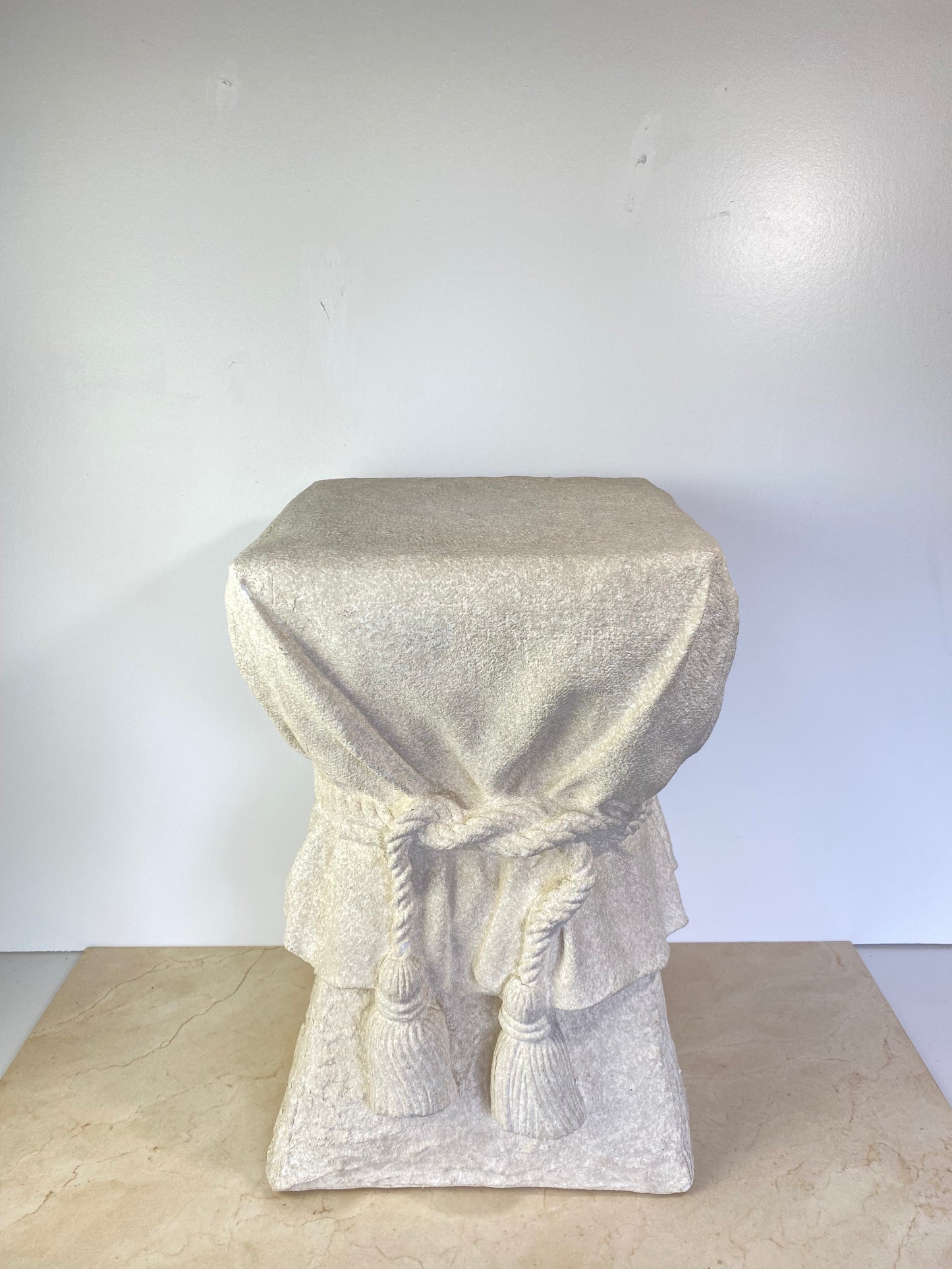 John Dickinson Style Plaster Faux Bois Draped Rope and Tassel Side Table