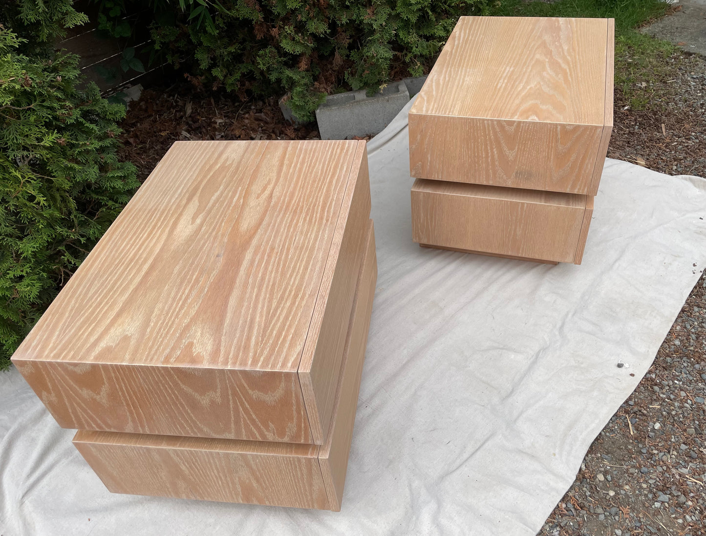Vintage Modern Stacked Box Lawson Fenning Nightstands in White Oak - Pair