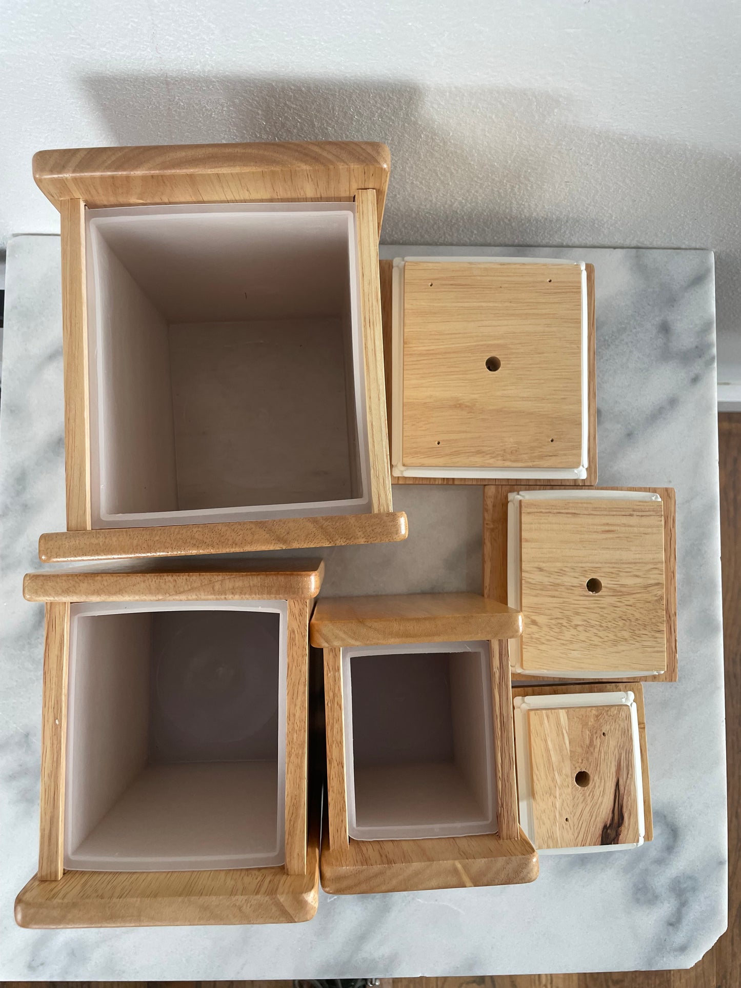 Vintage White Oak Canisters Kitchen Storage - Set of 3