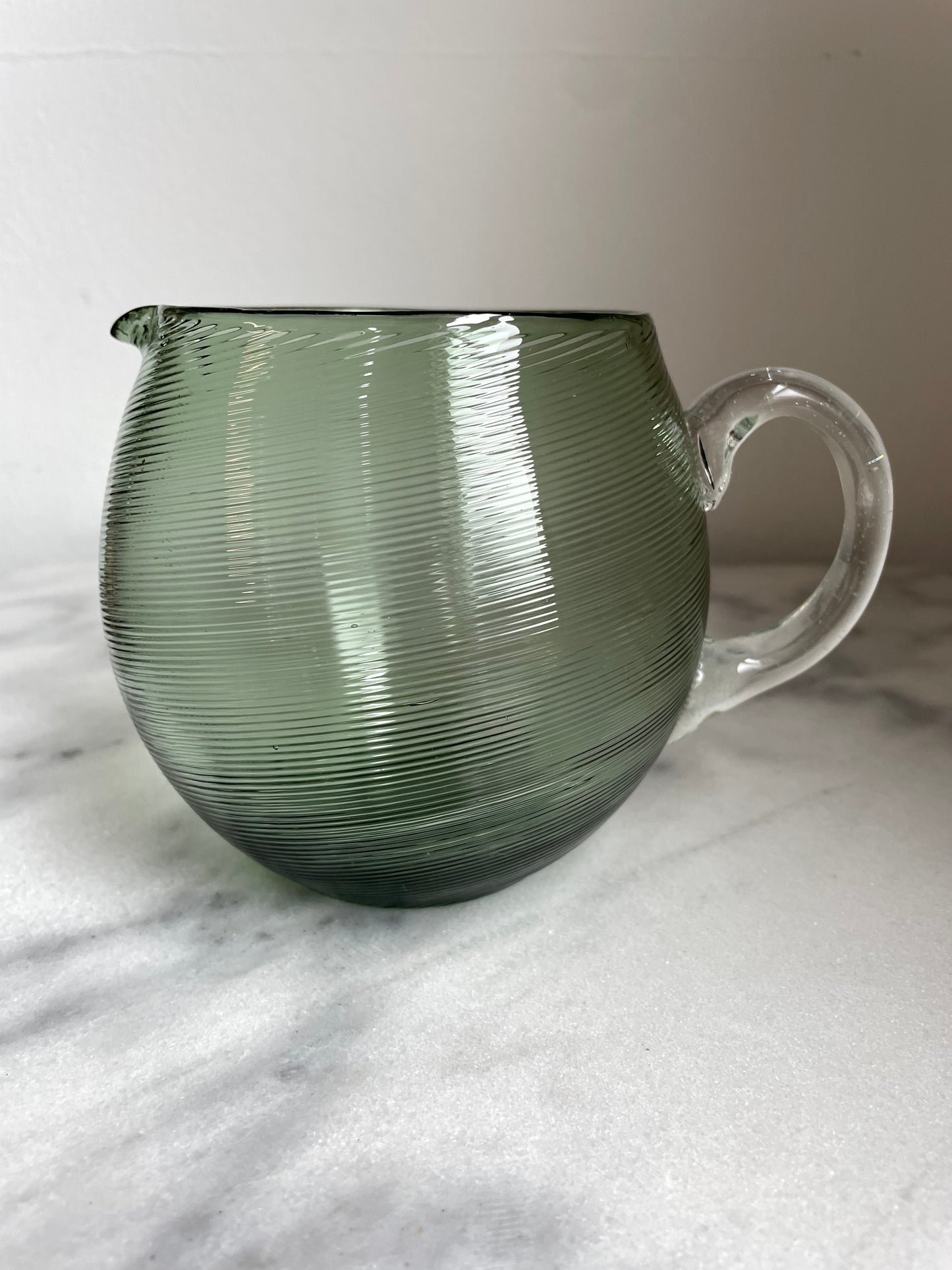 Mid 20th Century Mouth Blown Glass Pitcher in the Style of Steuben