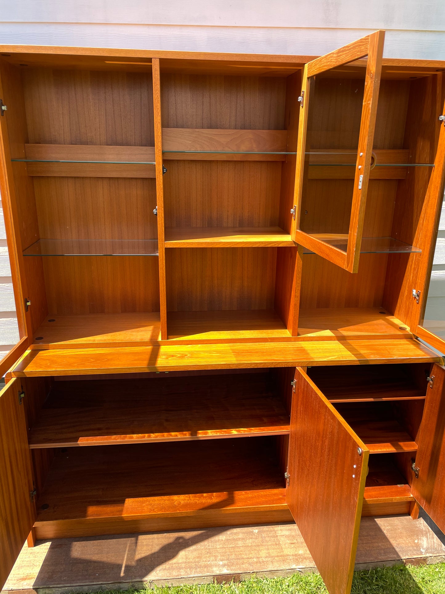 Mid-Century Danish Modern Teak Credenza W/ Lighted Glass Hutch