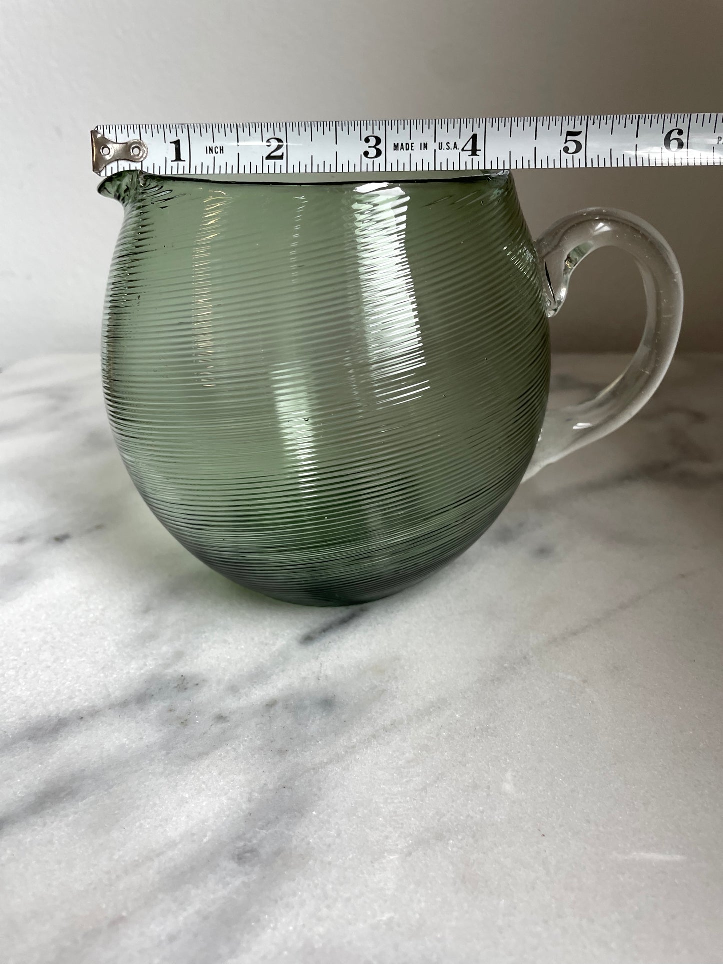 Mid 20th Century Mouth Blown Glass Pitcher in the Style of Steuben