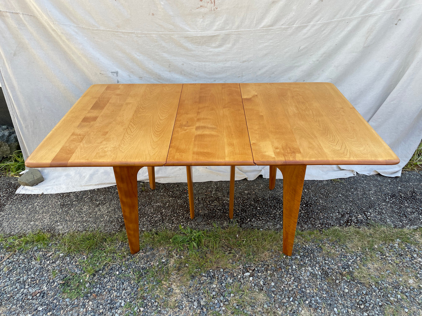 Mid 20th Century Attributed Heywood-Wakefield M166 Drop Leaf Dining Table — Mid-Century Modern Solid Maple, Sculpted Legs