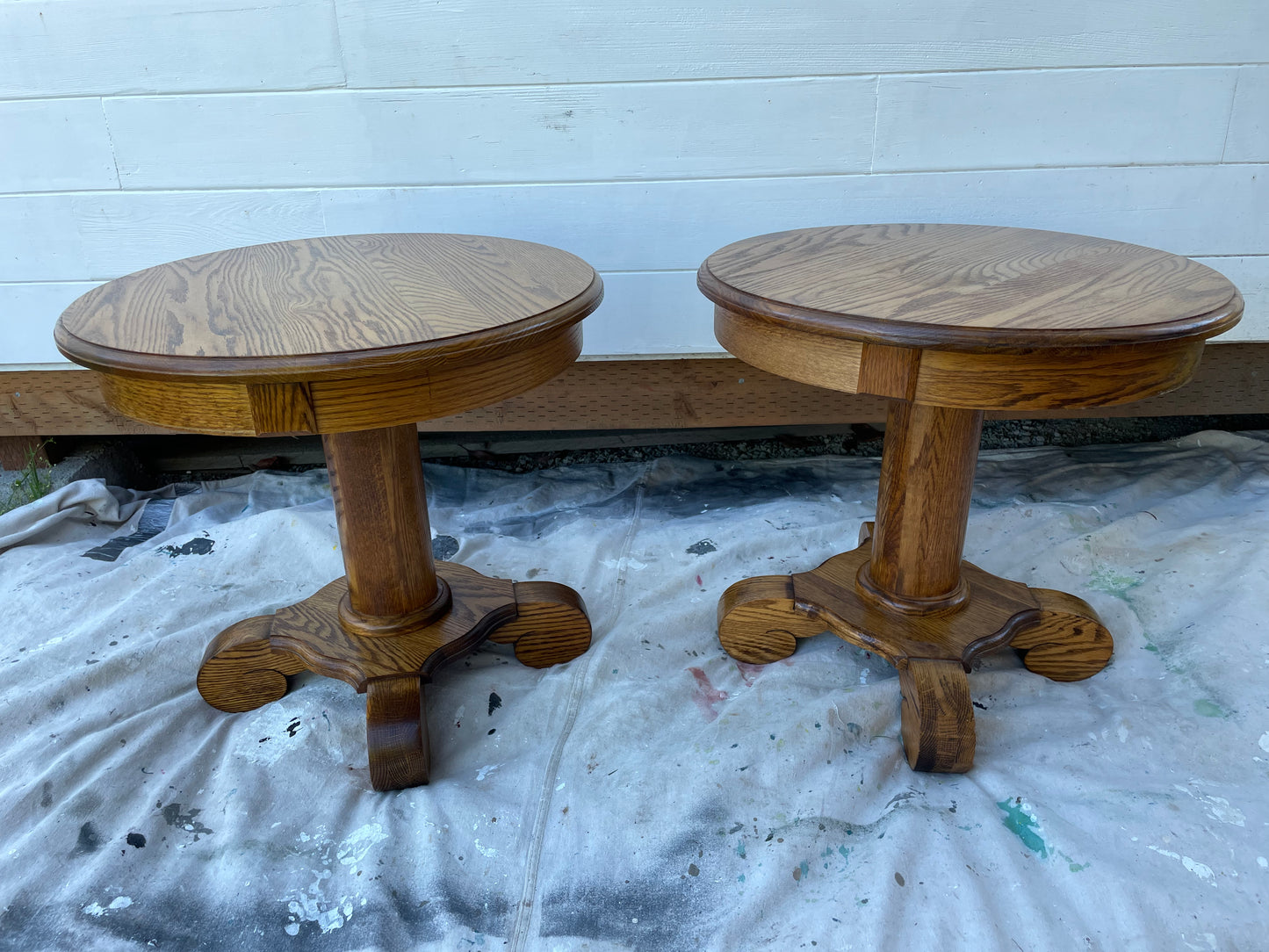 Mid 20th Century Solid Oak Round Pedestal Tables - a Pair