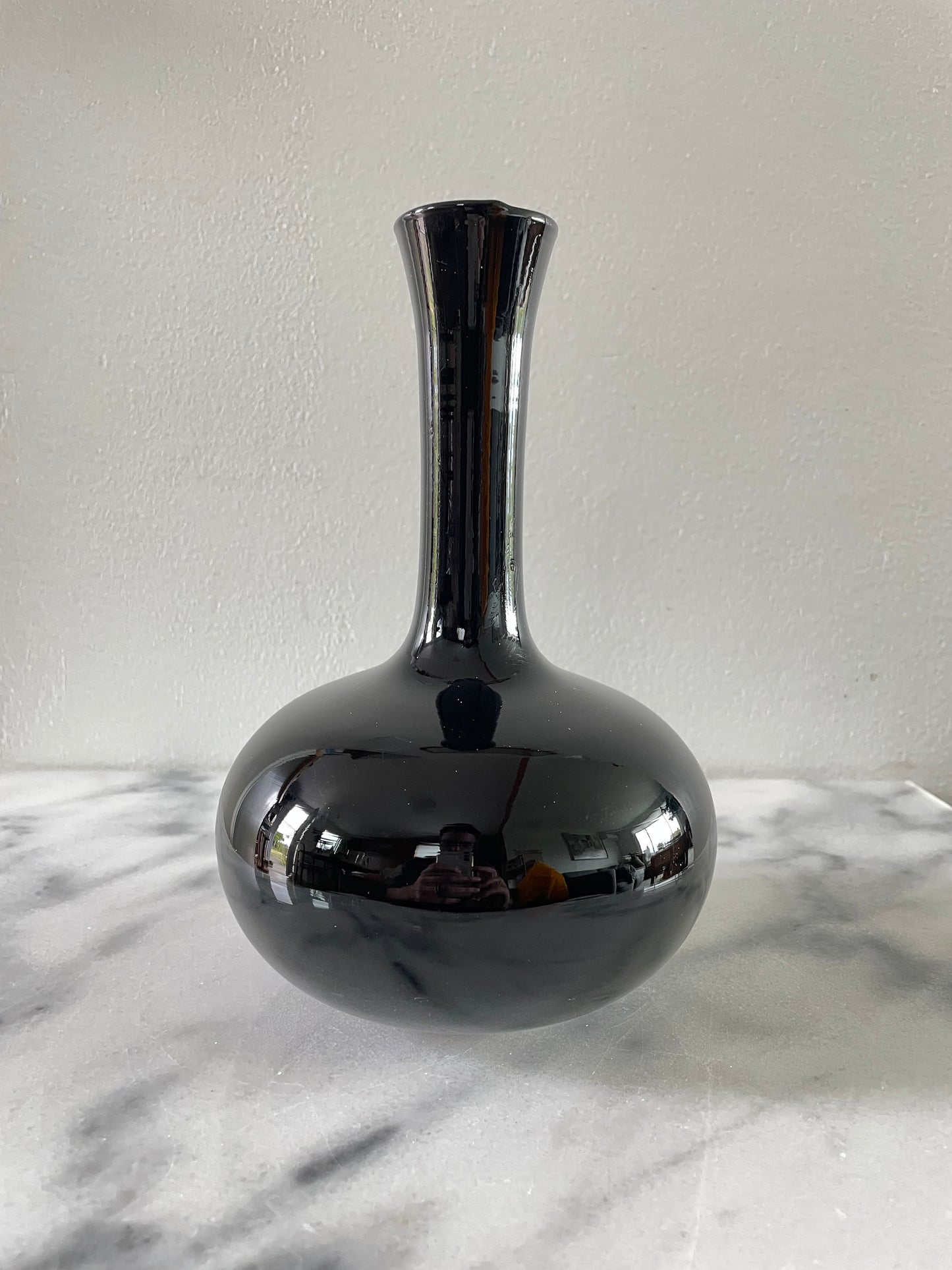 Vintage 1970s Black Glass Vase by Tiara Glass