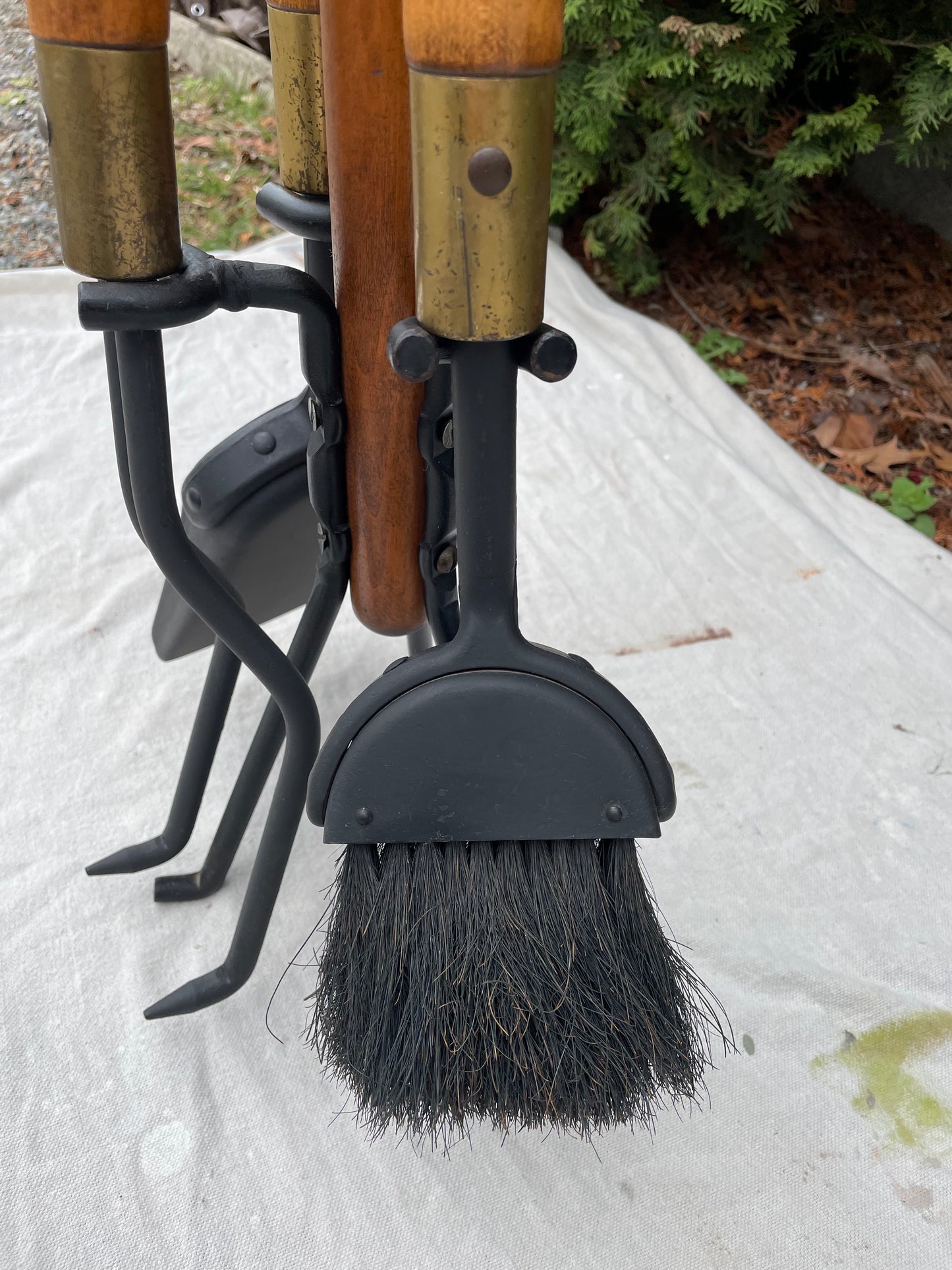 1960s Seymour Mid-Century Modern Long Wood Handle Fireplace Tool Set - 4 Pieces