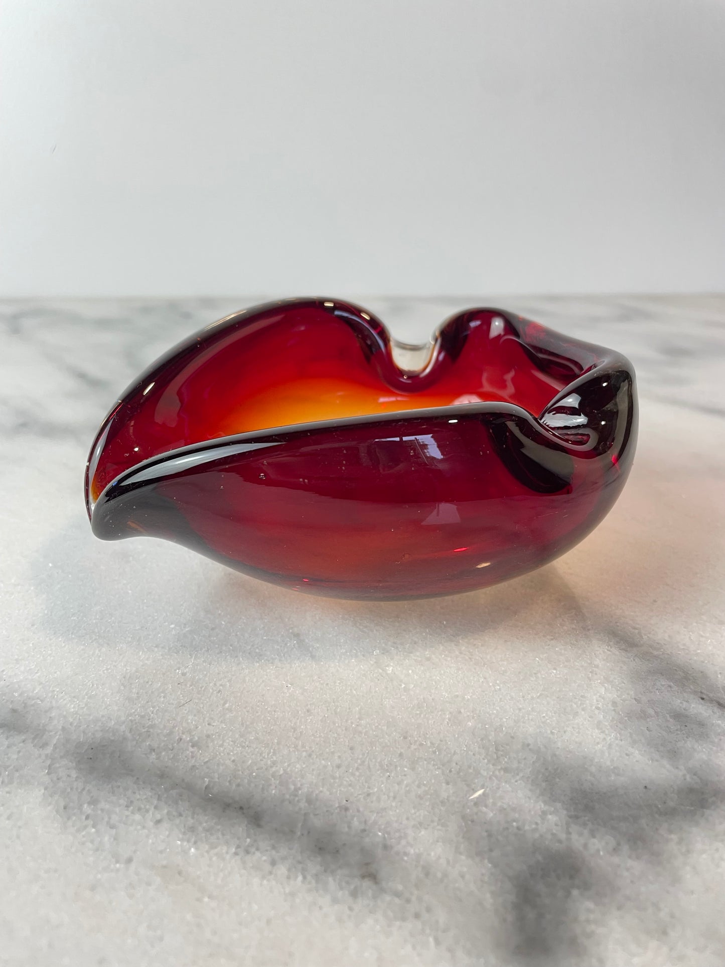 Vintage Murano Sommerso Ruby Red & Yellow Freeform Glass Bowl / Ashtray — 1960s Italian Art Glass