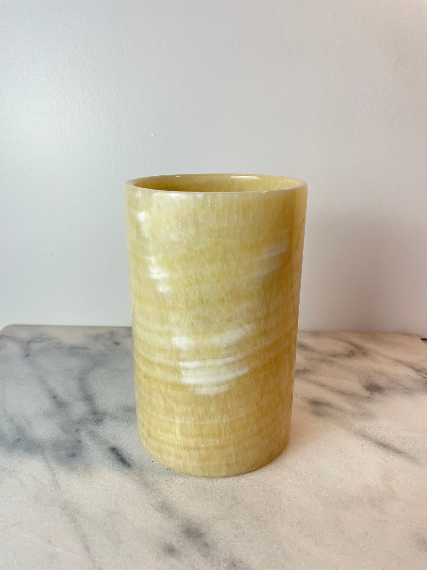 Mid 20th Century Cylinder Onyx Marble Vase or Candle Holder