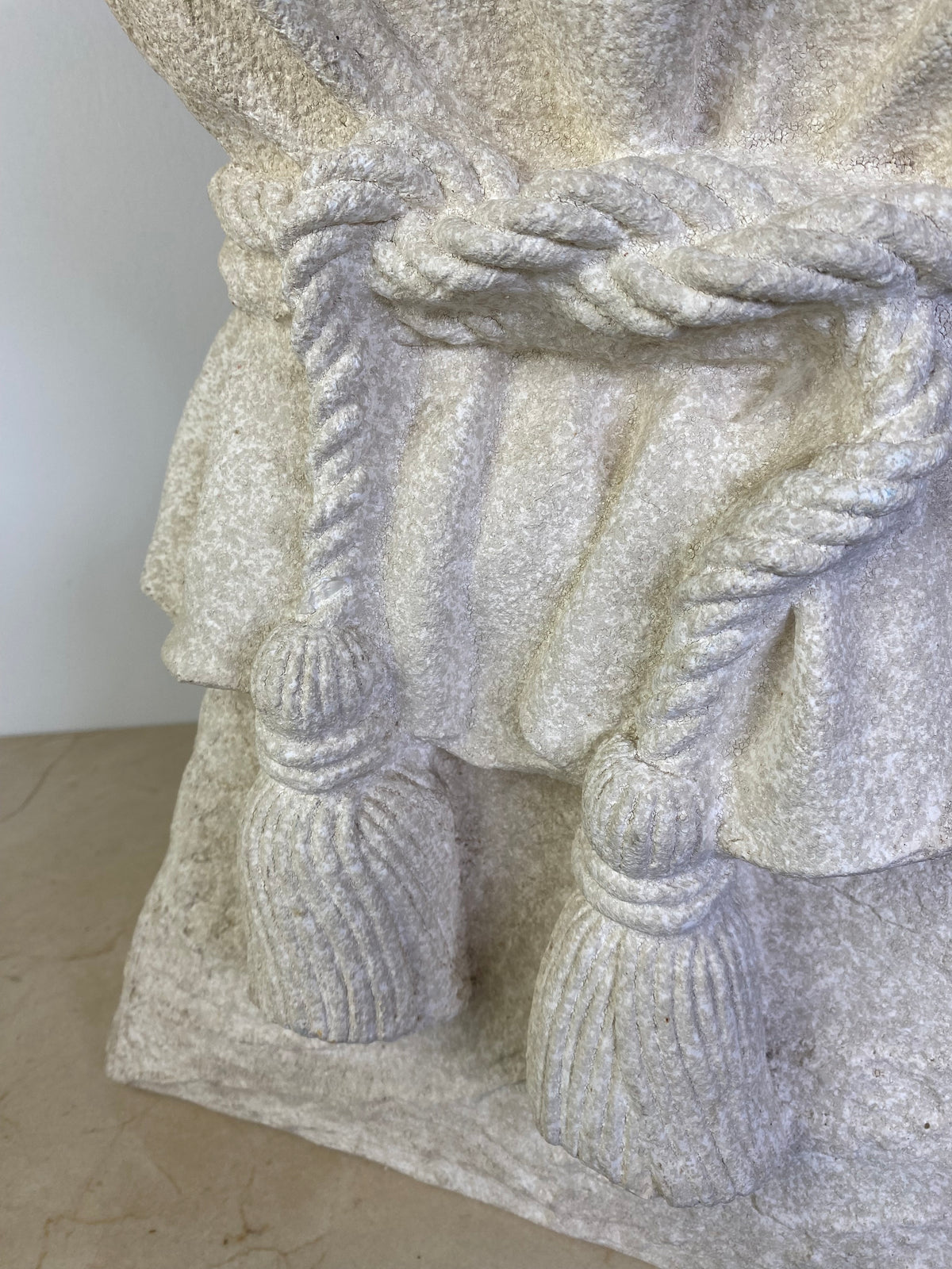 John Dickinson Style Plaster Faux Bois Draped Rope and Tassel Side Table