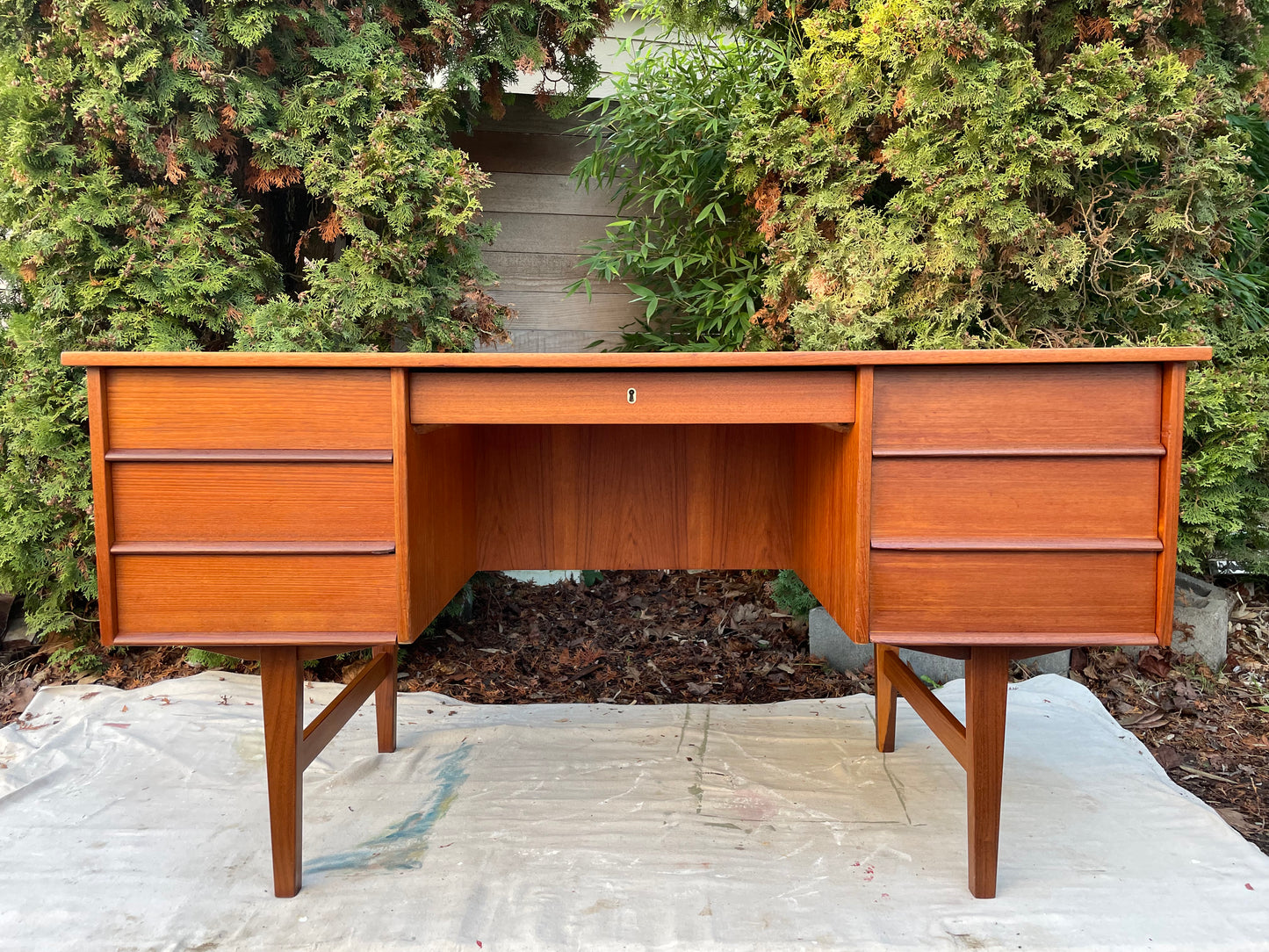 Mid 20th Century Danish Mid Century Modern Teak Executive Desk With Rear Bookcase