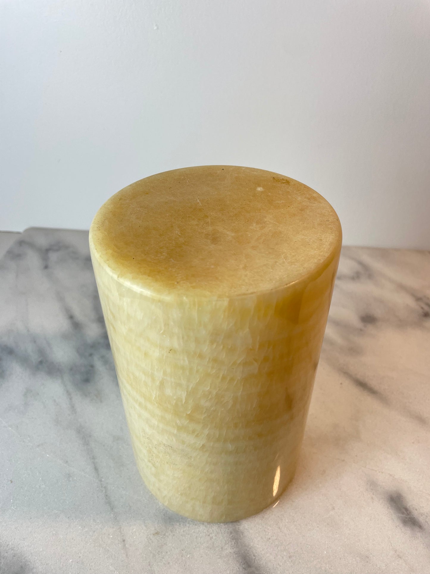 Mid 20th Century Cylinder Onyx Marble Vase or Candle Holder