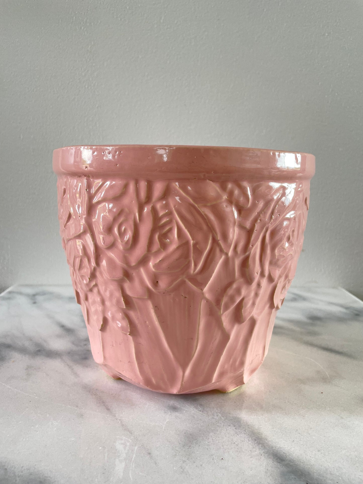 Vintage McCoy Art Pottery Jardiniere Flower Pot with Pink Floral Roses