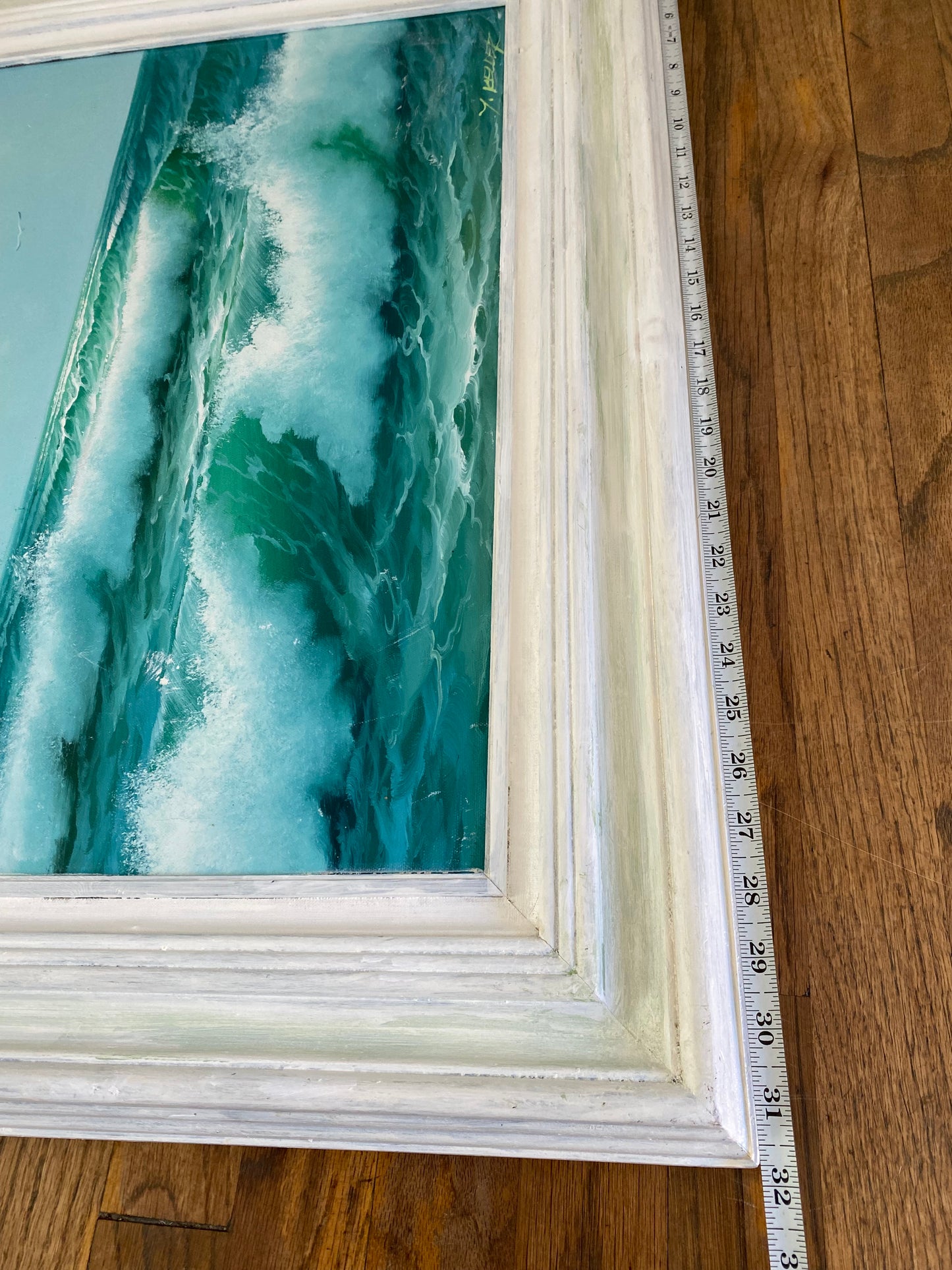 Vintage Signed Y. Keller Seascape Oil Painting, Framed Crashing Waves