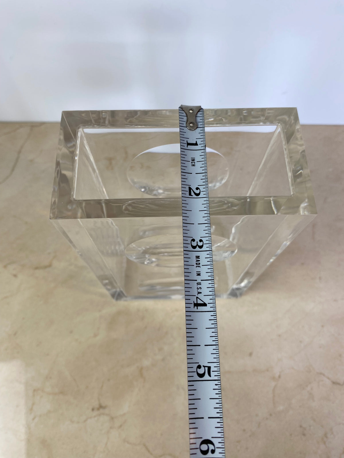 Vintage Guzzini Lucite Block Vase, Italian Space Age, Signed