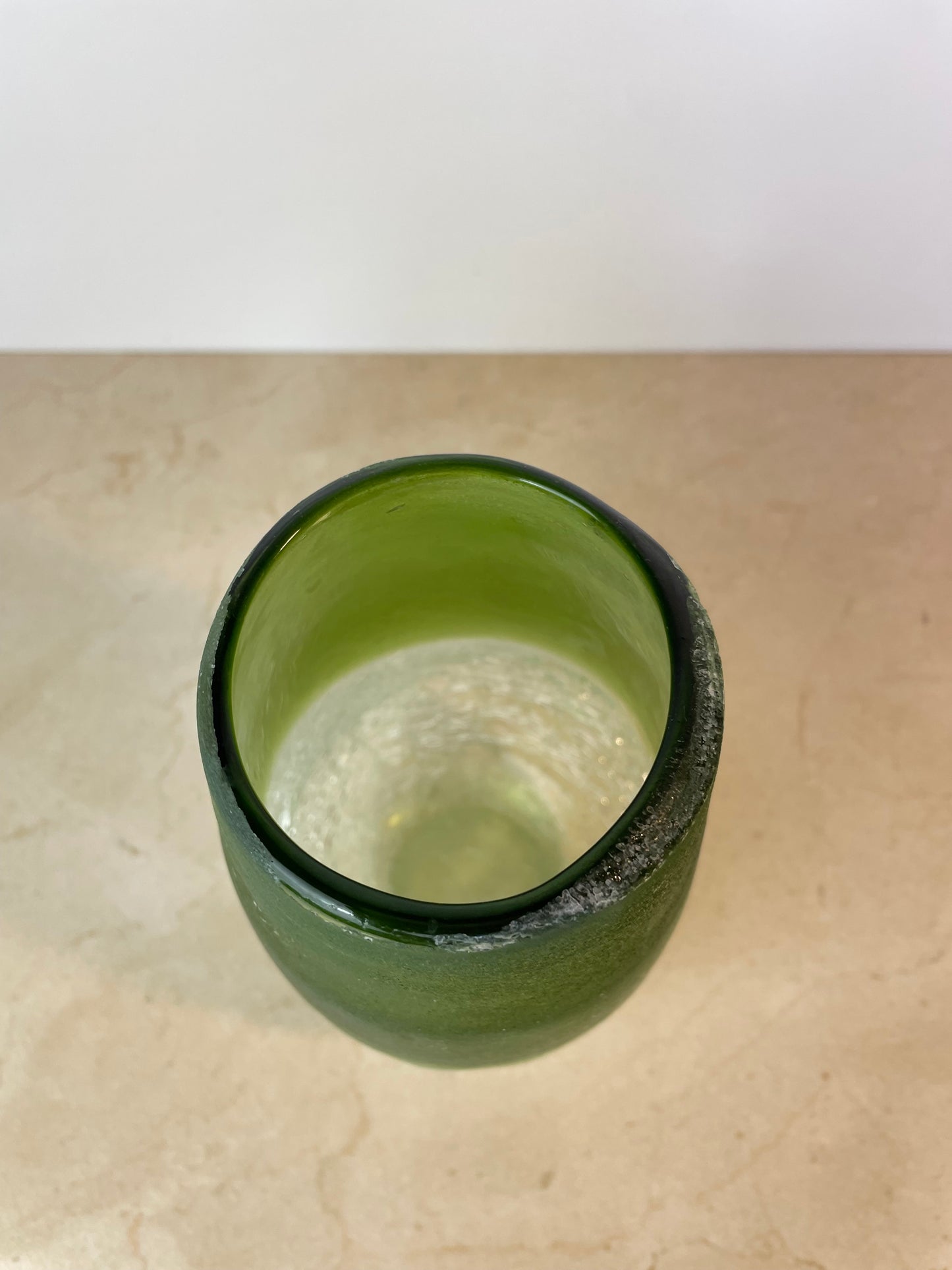 Handblown Green Ombre Frosted & Crackle Glass Vase