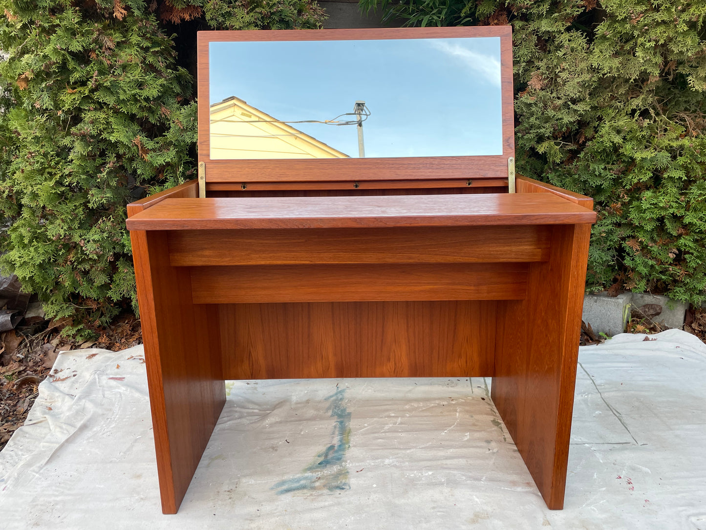 Mid-Century Modern Danish Teak Flip-Top Vanity or Desk - 1960s