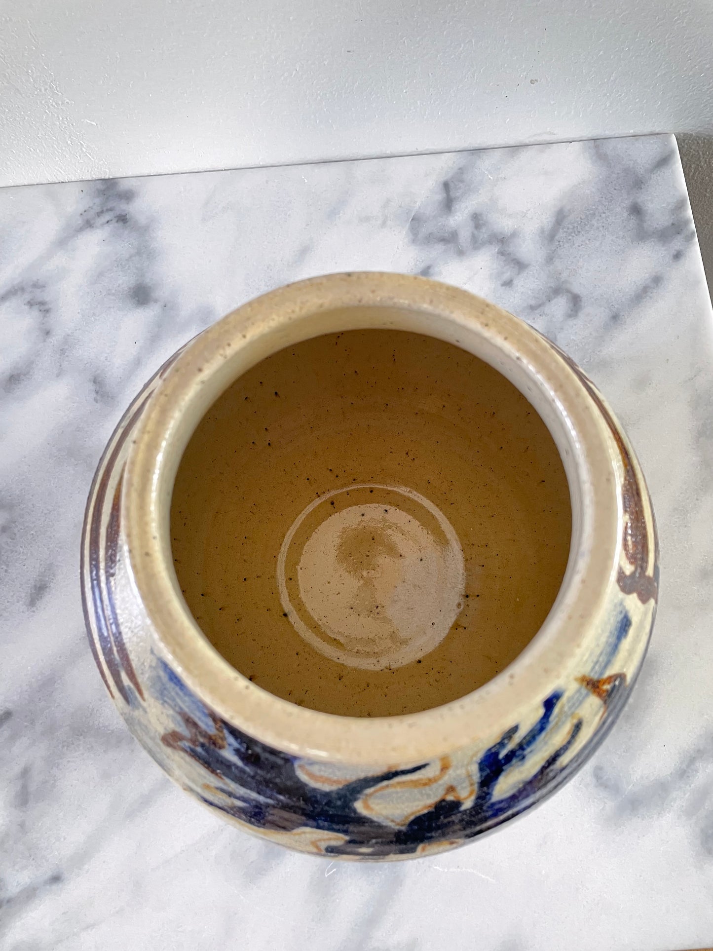 Mid 20th Century Rustic Glazed Stoneware Pot With Dragon Motif