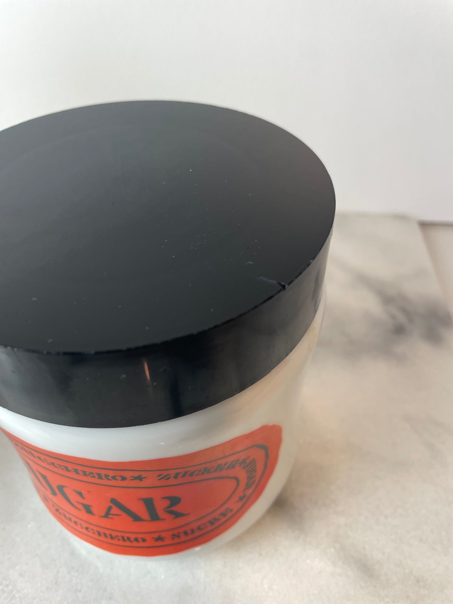 Egizia Italy Milk Glass Graphic Coffee & Sugar Canisters