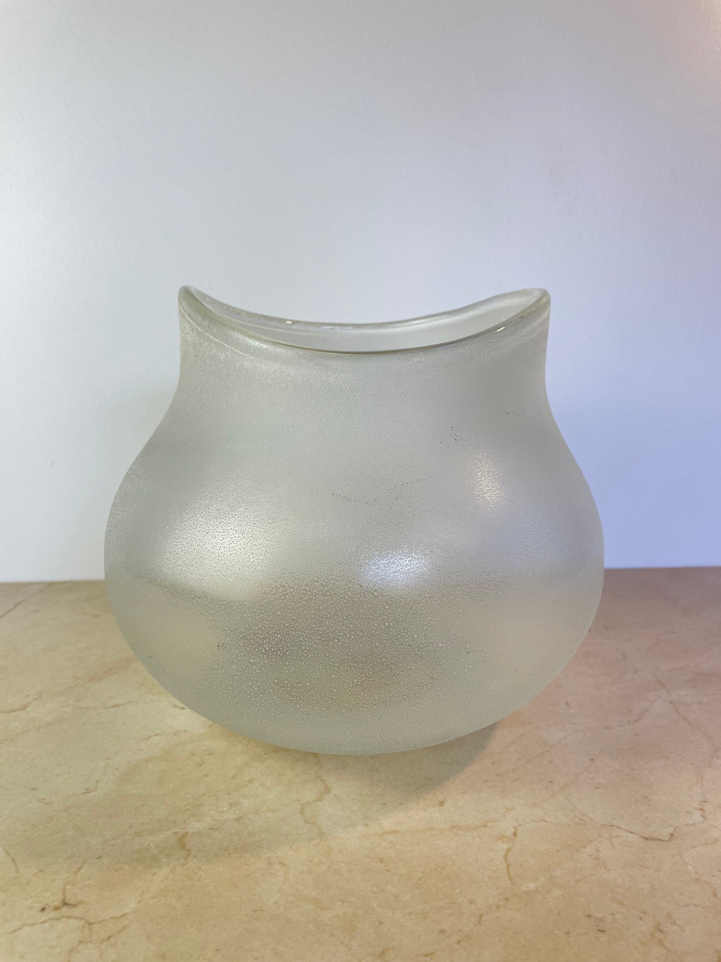 Vintage Murano-Style Scavo Crystaline Finish Glass Vase, Organic Freeform