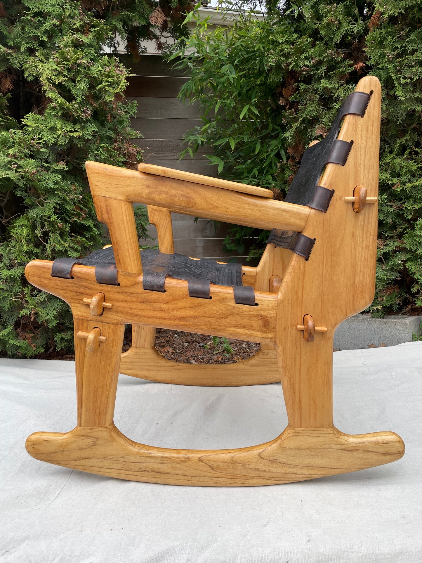 Mid-Century Modern Angel Pazmiño "Cotacachi" Hand-Tooled Leather Rocking Chair