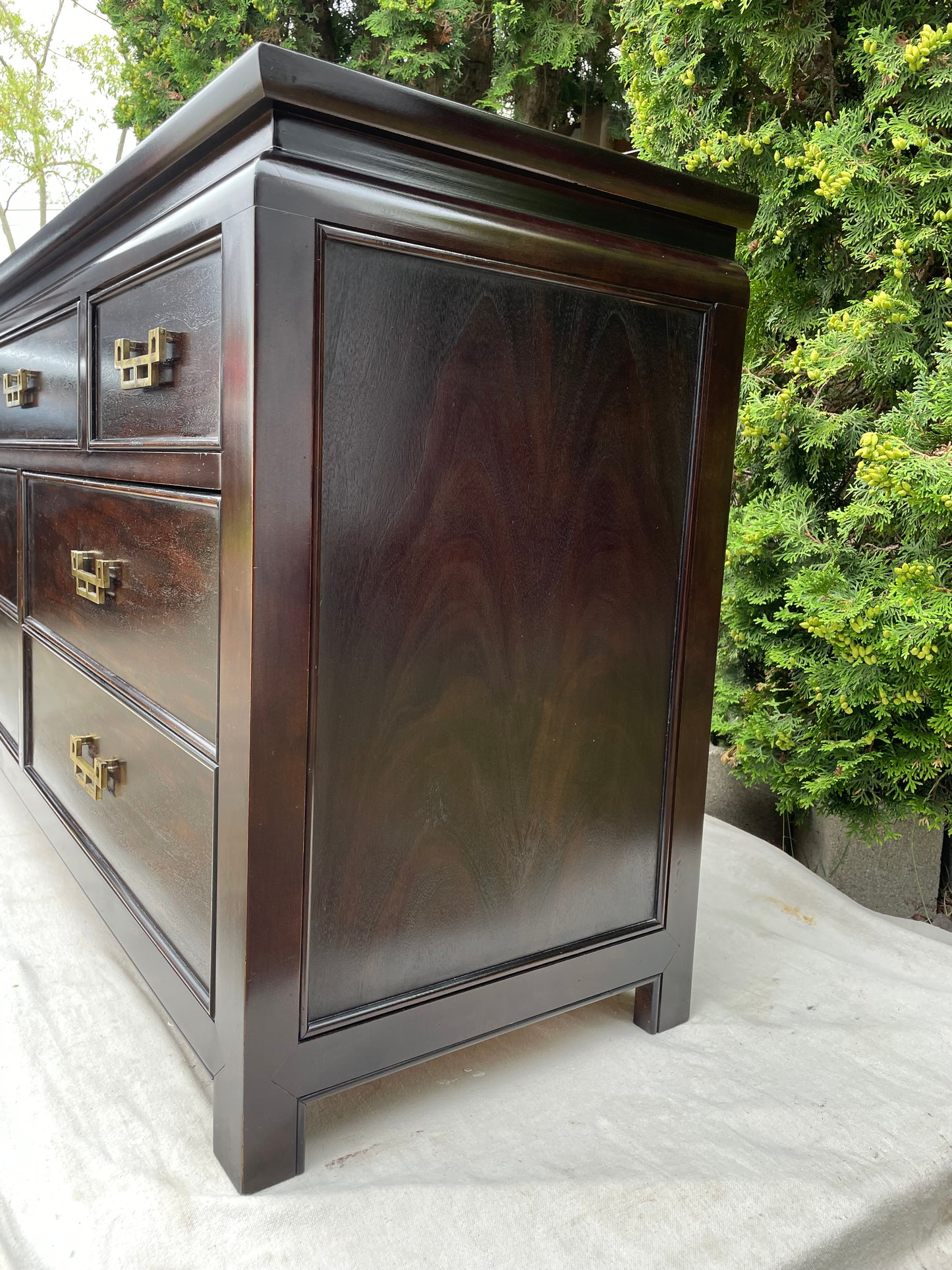 Hollywood Regency Dresser Ebony Finish W/ Brass Handles