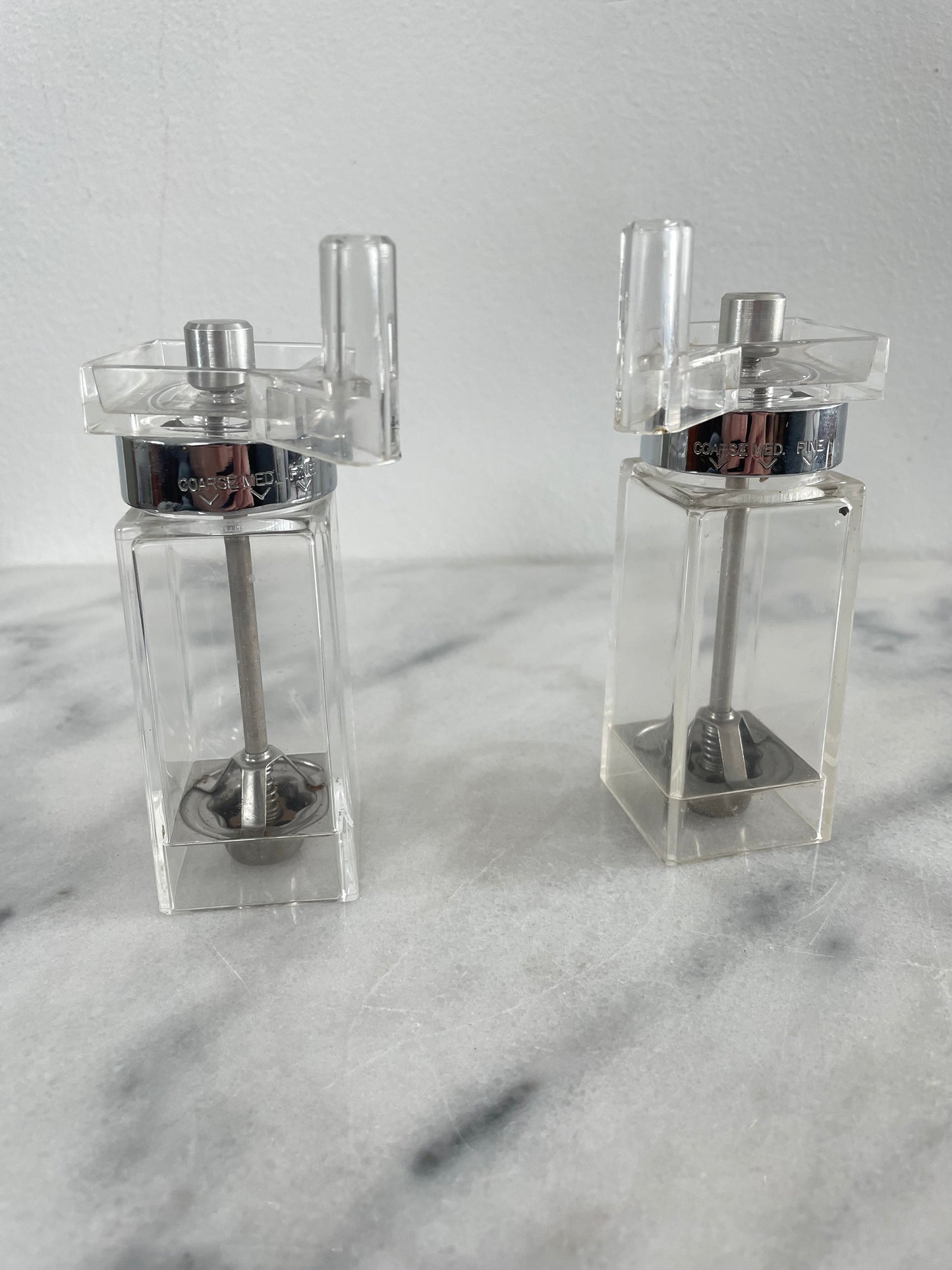 Vintage Spice Swingers Translucent Lucite Salt and Pepper Grinders - a Pair