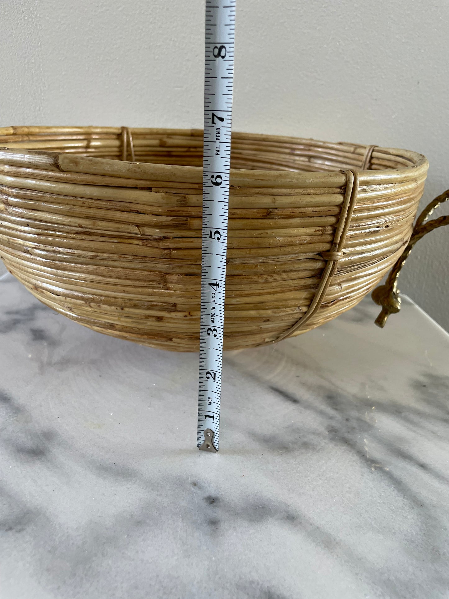 1970s Vintage Mid-Century Crespi Style Bamboo Brass & Rattan Bowl