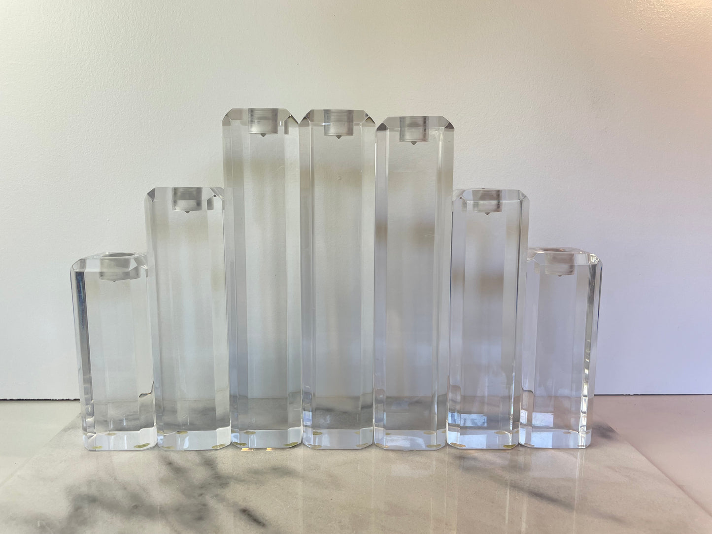 Mid 20th Century Ritts Astrolite of Los Angeles Vintage Modernist Lucite Candle Holders- Set of 7