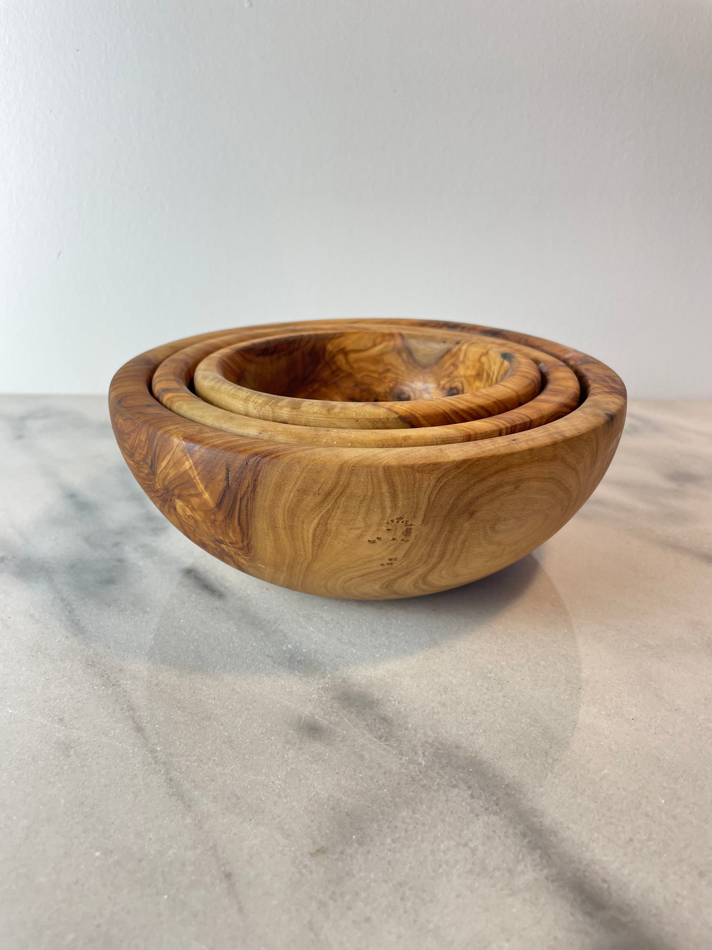 Set of 3 Hand-Turned Olive Wood Nesting Bowls — Organic Modern Decorative Woodware
