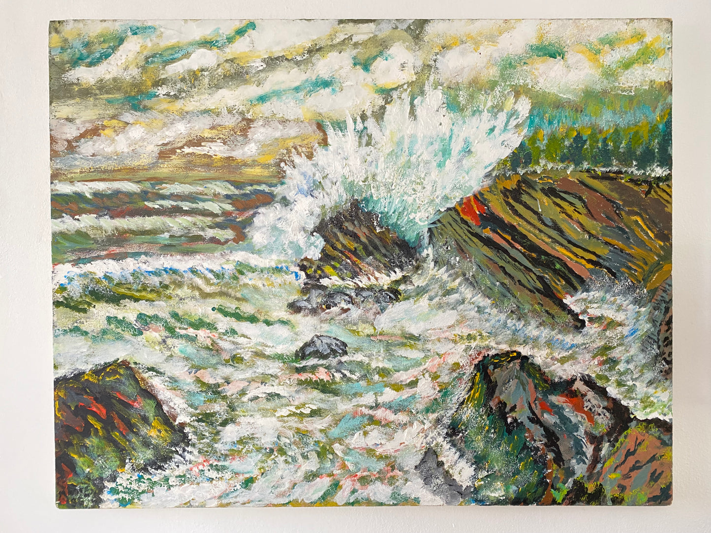 Vintage Abstract Seascape Oil Painting on Canvas — Expressive Coastal Modern Ar