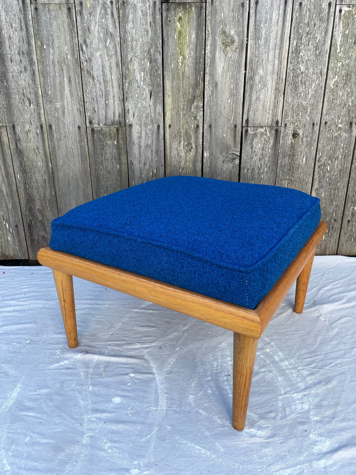 Mid 20th Century Mid-Century Modern Oak & Wool Ottoman