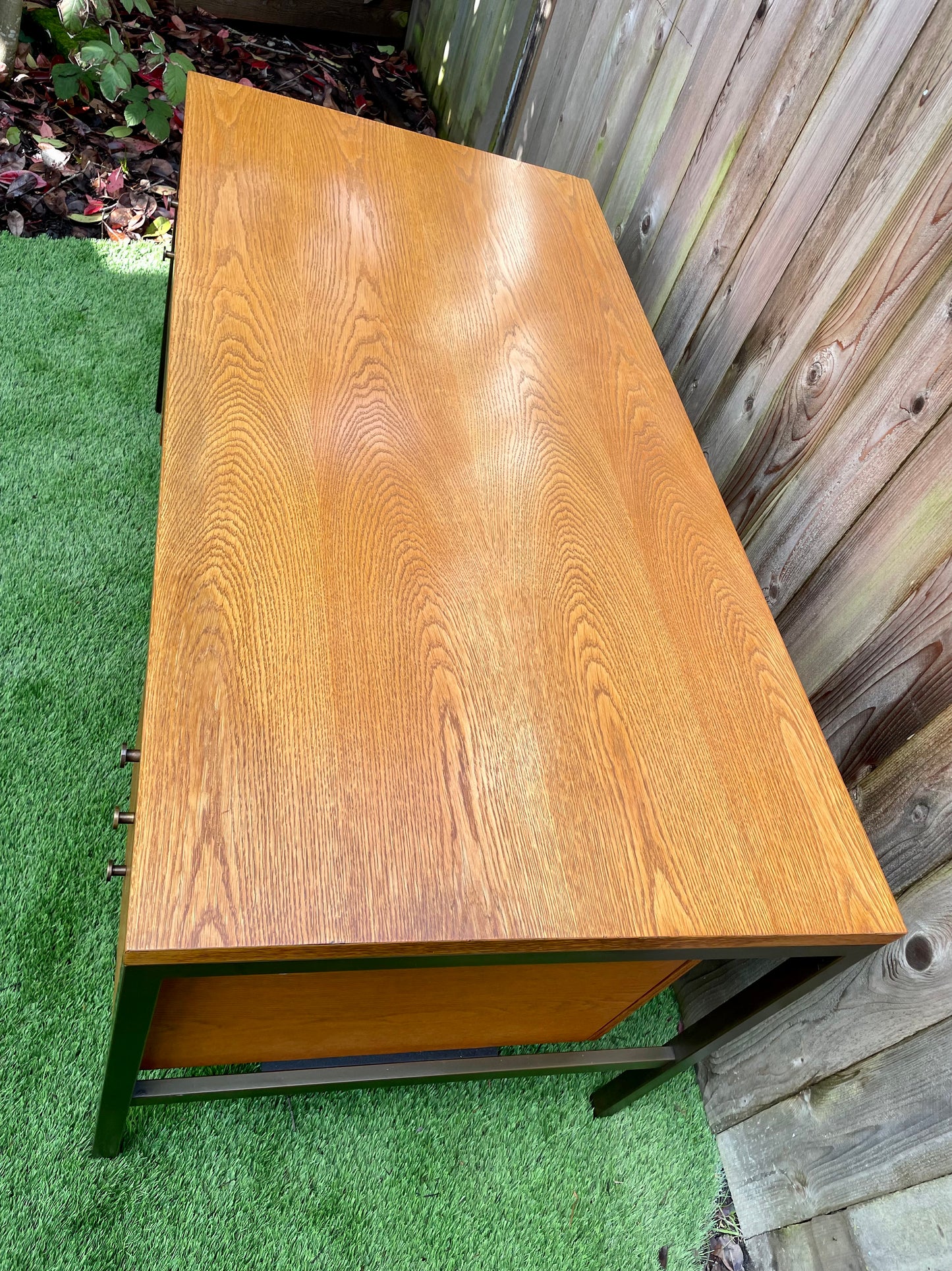 Mid 20th Century Mid-Century Modern Executive Desk in Oak and Bronze by Harry Lunstead Designs, Seattle