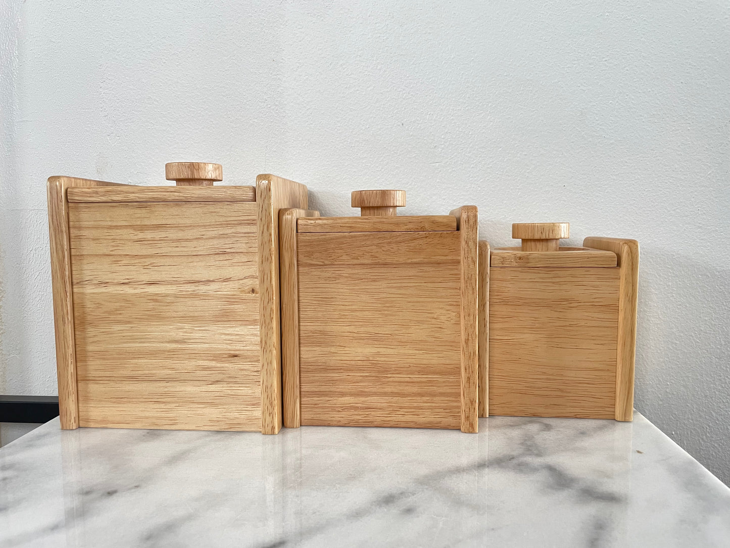 Vintage White Oak Canisters Kitchen Storage - Set of 3