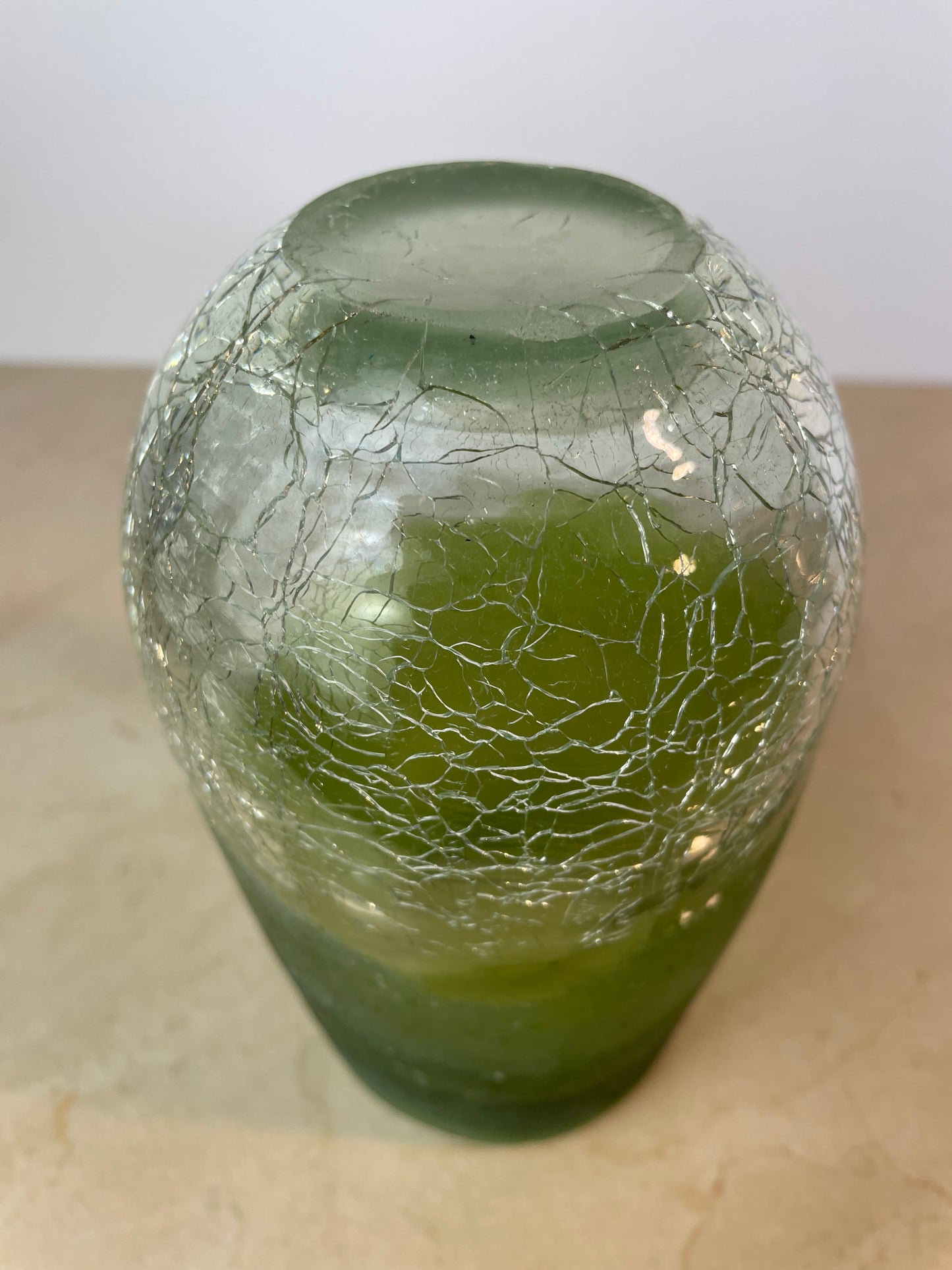 Handblown Green Ombre Frosted & Crackle Glass Vase