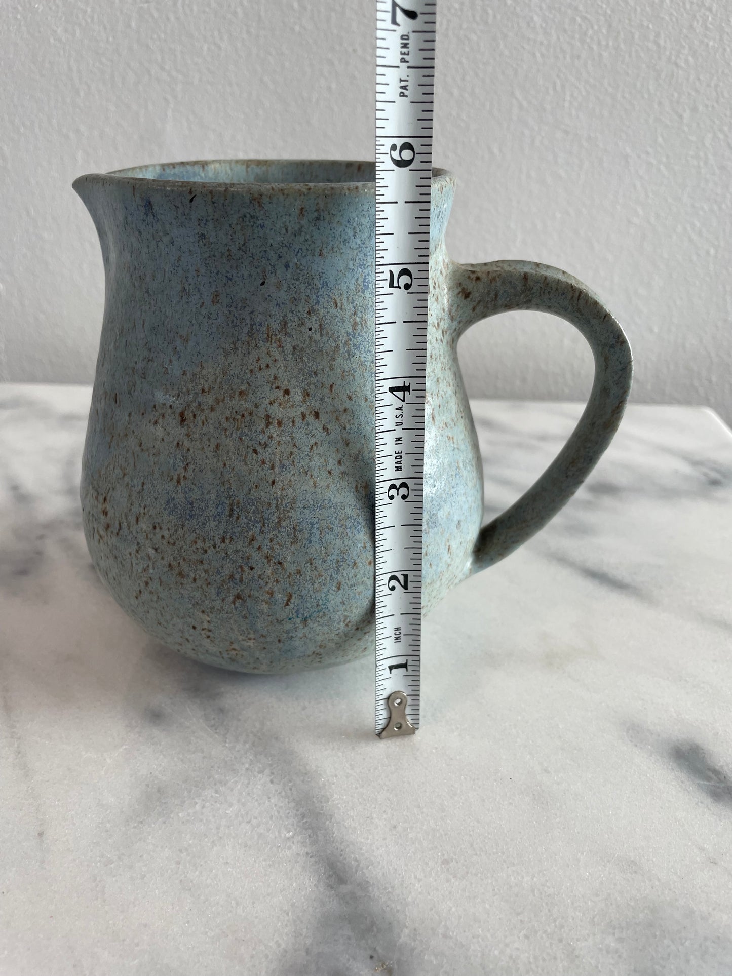 Handmade Studio Ceramic Pitcher With Light Blue-Gray Glaze