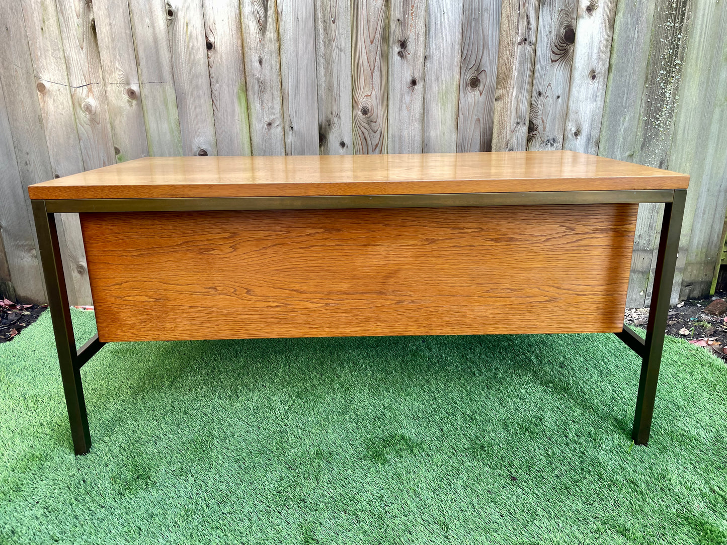 Mid 20th Century Mid-Century Modern Executive Desk in Oak and Bronze by Harry Lunstead Designs, Seattle