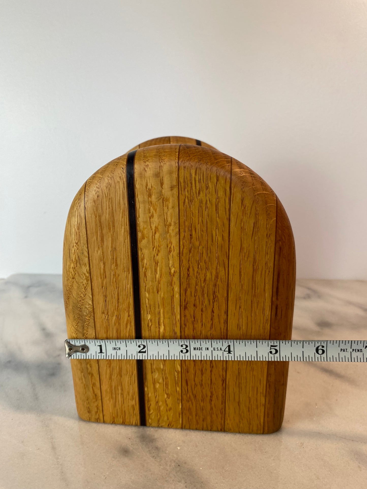 Mid-Century Modern Rounded White Oak & Brass Bookends - A Pair