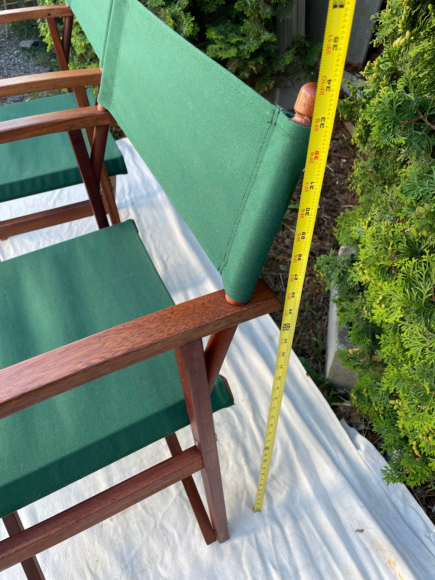 Vintage Hunter Green Teak Folding Directors Chair - Set of 2