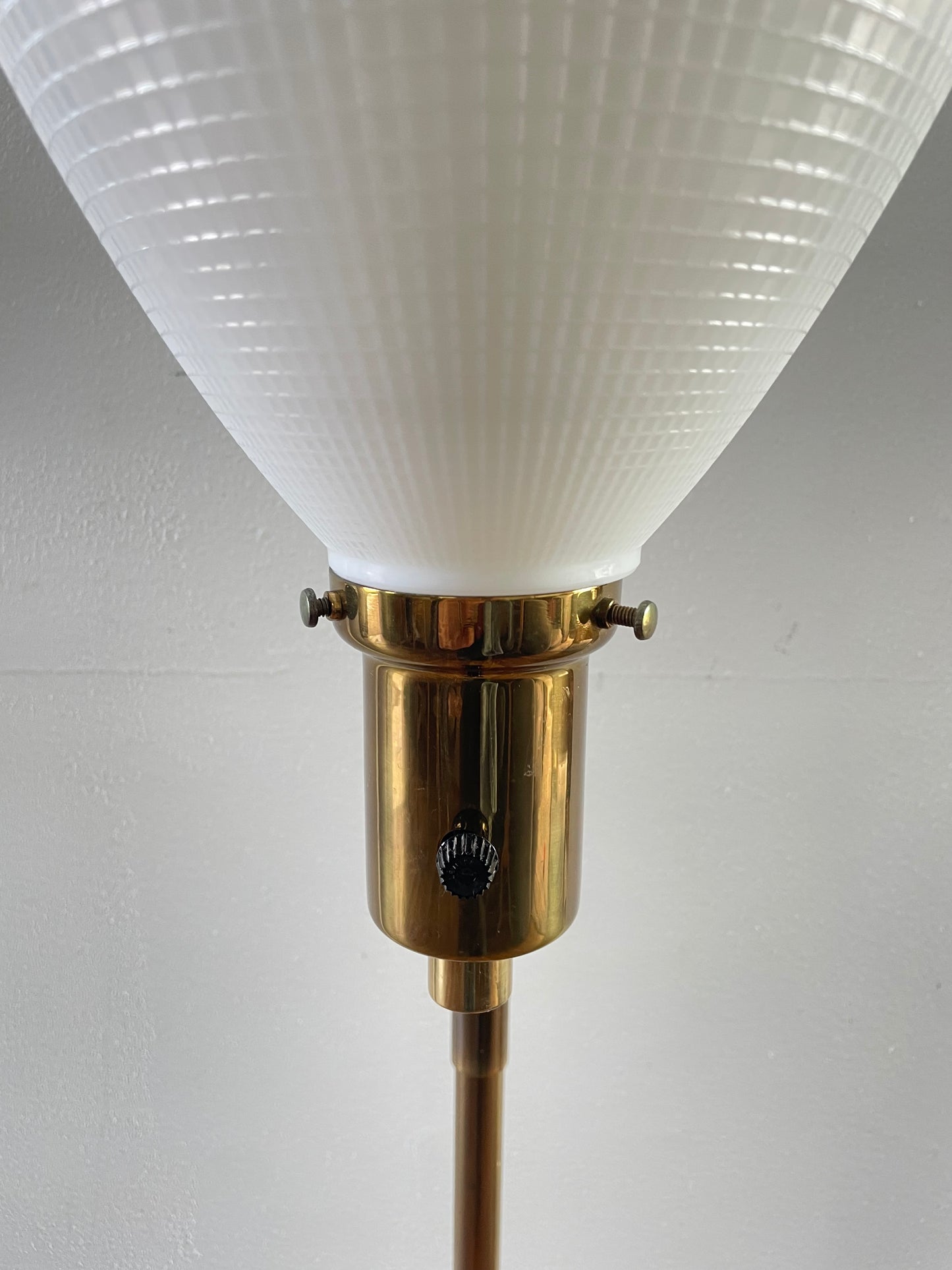 Late 20th Century Brass Library Floor Lamp With Milk Glass Shade