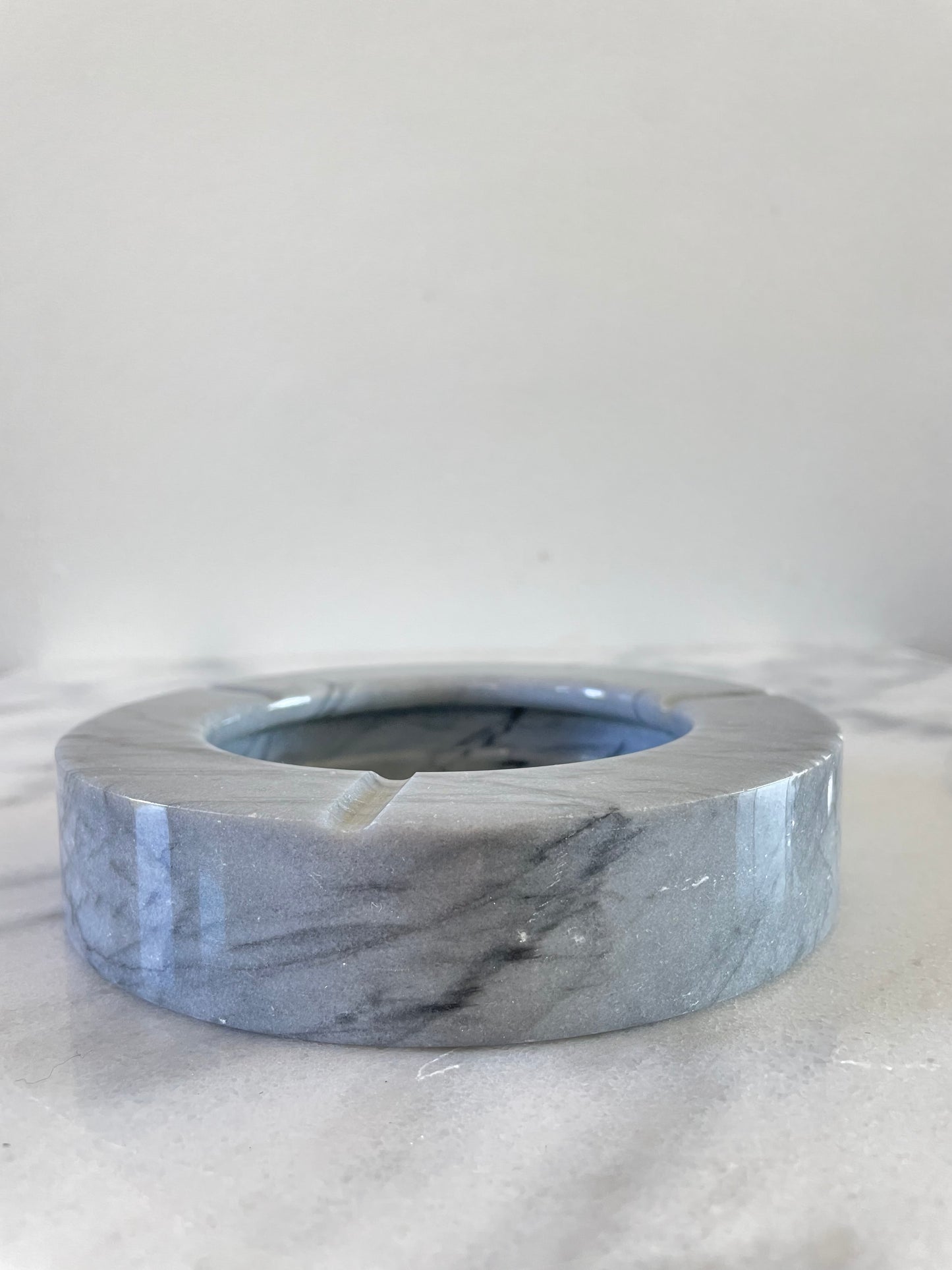 Vintage Modernist Light Gray Marble Cylinder Catchall/Ashtray