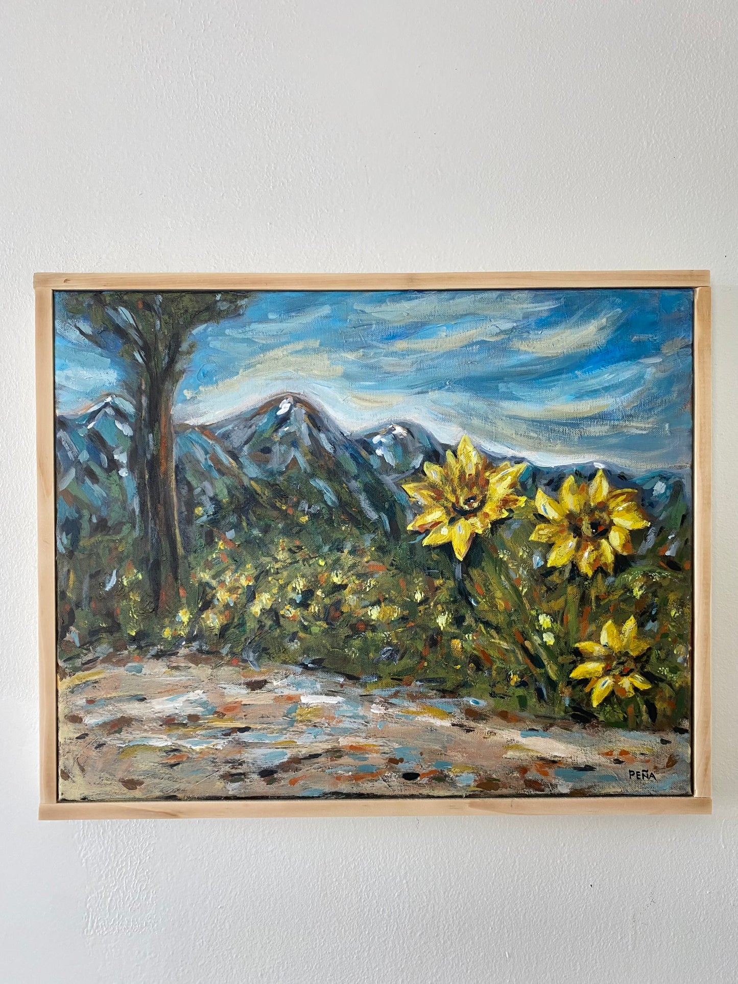 Original Pacific Northwest Landscape Painting – Icicle Ridge, Leavenworth by Francisco Peña – Framed 21” x 17”